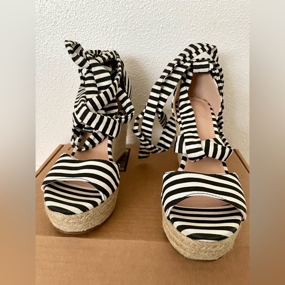 Womens Lace Up Platform Wedge Open Toe Cross Slingback Summer Shoes Size 5.5 - Picture 9 of 11